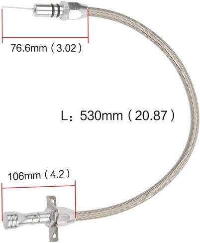 عصا قياس ناقل الحركة المرنة المصنوعة من الفولاذ المقاوم للصدأ متوافقة/بديلة لسيارة Chevy TH-350/TH-400 Turbo SBC BBC 530 مم - حامل جدار الحماية (فضي) in Kuwait
