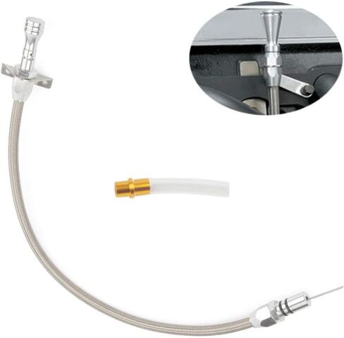 عصا قياس ناقل الحركة المرنة المصنوعة من الفولاذ المقاوم للصدأ متوافقة/بديلة لسيارة Chevy TH-350/TH-400 Turbo SBC BBC 530 مم - حامل جدار الحماية (فضي) in Kuwait