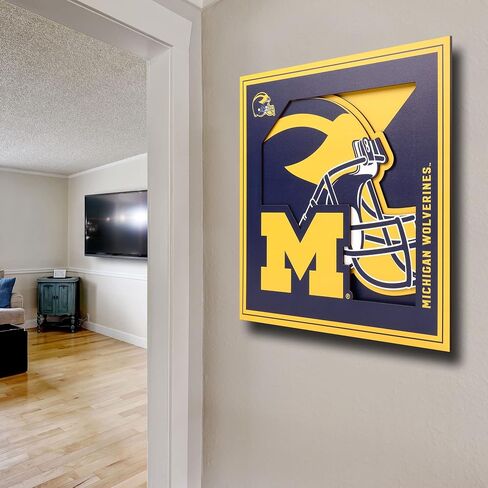 لوحة فنية جدارية لسلسلة شعار YouTheFan NCAA Michigan Wolverines ثلاثية الأبعاد - 12x12، ألوان الفريق in Saudi Arabia