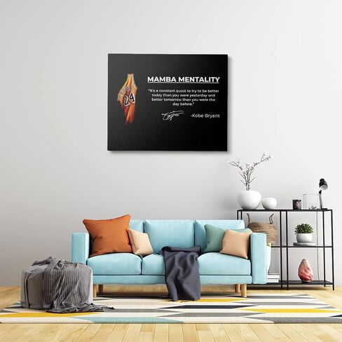 ملصق كوبي براينت مقاس 16 بوصة × 20 بوصة، مؤطر من قماش كوبي براينت، فن جداري لعقلية مامبا، ملصق مامبا أسود، ملصق الدوري الاميركي للمحترفين، ملصق كرة السلة، ديكور جدار تحفيزي (النمط 2) in Kuwait