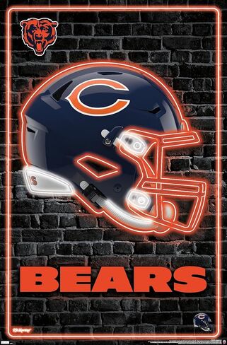 Trends International NFL Chicago Bears - Neon Helmet 23 Wall Poster, 14.72" x 22.37", Barnwood Framed Version in Saudi Arabia