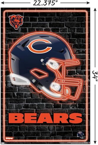 Trends International NFL Chicago Bears - Neon Helmet 23 Wall Poster, 14.72" x 22.37", Barnwood Framed Version in Saudi Arabia