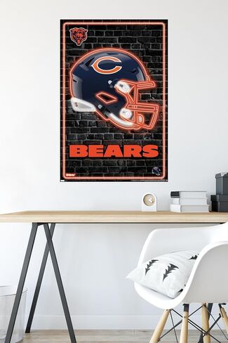 Trends International NFL Chicago Bears - Neon Helmet 23 Wall Poster, 14.72" x 22.37", Barnwood Framed Version in Saudi Arabia