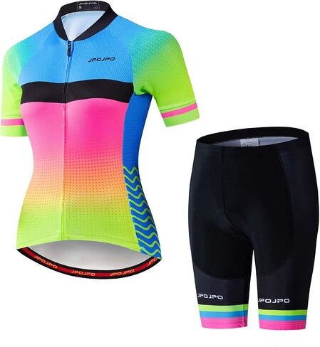 Women Cycling Jersey Set Short Sleeve+5D Padded Bicycle Shorts Quick-dry Reflective 3-Pockets in Saudi Arabia