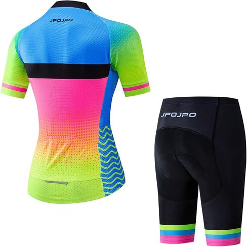 Women Cycling Jersey Set Short Sleeve+5D Padded Bicycle Shorts Quick-dry Reflective 3-Pockets in Saudi Arabia