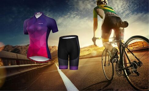 Women Cycling Jersey Set Short Sleeve+5D Padded Bicycle Shorts Quick-dry Reflective 3-Pockets in Saudi Arabia