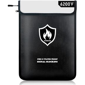 5200°F Upgraded Fireproof Document Bag, 15.7" x 11.4" Faraday Bag, Water Resistant Fireproof Money Bag with Zipper, 18 Layers of Heat Insulated Materials, RFID Blocking Bag, Anti-Theft Anti-Tracking