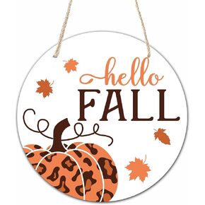 10" Autumn Welcome Wooden Sign with Rope - Hello Fall Round Hanging Wooden Plaque - Outdoor Front Door Wall Farmhouse Decoration for Home - Modern Artistic Housewarming Gift - A09