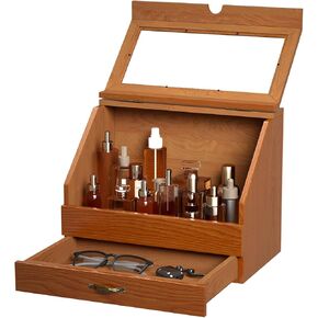 Cologne Stand Organizer for Men,Perfume Organizer for Dresser,Wooden Large Perfume Holder Storage with Acrylic Window,Cologne Display Shelf with Drawer Gift for Men in Kuwait