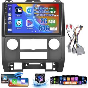 Roinvou 2+64G Android CarPlay Stereo لـ 07-12 Ford Escape/08-10 Mercury Mariner/08-12 Mazda Tribute، شاشة لمس 9 بوصة داخل لوحة القيادة نظام تحديد المواقع العالمي (GPS) مع CarPlay اللاسلكي Android Auto Mirror Link BT RDS AHD