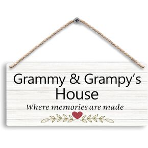 FUGWN Grammy and Grampy's House Hanging Wooden Signs 12x6, Grammy Grampy Gifts, Grandparents Gifts Where Memories are Made House Wall Decor, Grandkids Welcome Sign Home Decor Gifts for Grammy Grampy