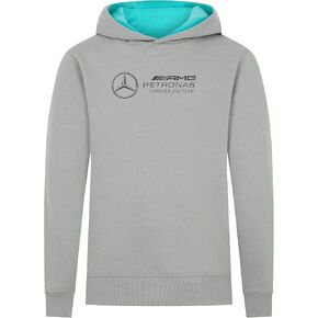 Mercedes AMG Petronas F1 Kids' Large Logo Hoodie - Grey - Soft Brush Back Fleece, Ribbed Cuffs, and Jersey Hood Lining