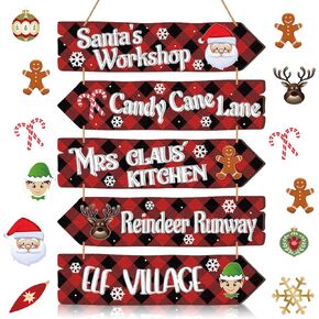 Wesiti Christmas Hanging Arrow Sign Wood Plaid Christmas Decoration Christmas Plaque Winter Xmas Door Decorations Rustic Christmas Farmhouse Home Decor Holiday Wall Decor for Porch Door Indoor Outdoor