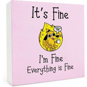 Pink Funny Dog Office Desk Decor,It's Fine I'm Fine Everything Is Fine Wooden Box Sign Desk Decor,Cute Dog Sign For Home Office Tabletop Shelf Decor,Coworker Gift,Dog Lovers Gift,5x5 Inch