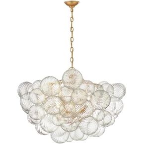 Bubble Chandeliers Swirled Clear Ribbed Blown Glass Globe Art Deco Dia 32" Decorative Bowl Light Fixture for Living Room, Bedroom, Kitchen Island