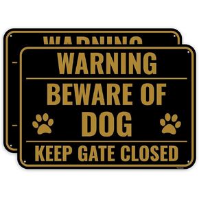 2PC Funny Beware of Dog Sign, 10 x 7 Inches - Aluminum - Cute Keep Gate Closed Dog On Premises Dog In Yard Warning Sign For Fence Property