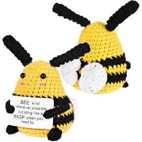 Funny Positive Bee Mini Cute Crochet Bee Toy Decorations with Positive Affirmations Cards for Inspirational Figurines Honey Bee Birthday Novelty Gifts and Party Ornaments Decorations