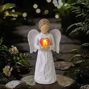 Angel Figurines for Women, Angel Garden Decor, Guardian Angel Statue with LED Lights, Small Hand-Painted Angel Statues for Home Decor Gifts, Collectibles & Memorial Gifts