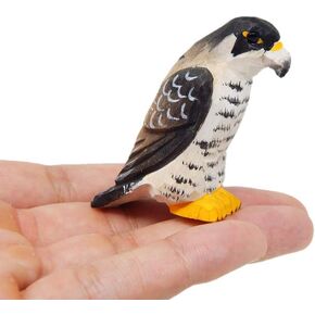 Peregrine Falcon Hawk - Small Wood Art Figurine - Falconry Kestrel Bird of Prey Unique Art Carving Decoration Miniature Animals