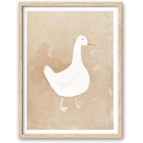 iHery Natural OAK Wood Cute White Goose Framed Wall Art, 12x16in Farmhouse Canvas Print, Cottagecore Beige Frame Wall Decor for Children's Room, Living Room Gifts for Goose Lovers Set of 1