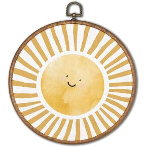 KSDUT Inspirational Sun Sunshine Wall Art Decor - Pop Smiles Textile Wall Art Canvas Frame Hanging Prints, Rustic Farmhouse Wall Art Decor for Home Office Girls Dorm Room Nursery Decorations 8"x8"