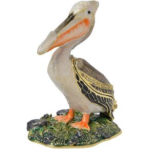 Pelican Animal Trinket Box Bird Figurine Home Decor Golden Crytal Enameled Keepsake Giftable Souvenir Gifts for Bird Lover
