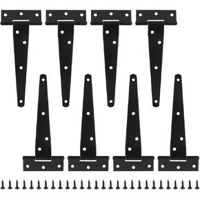 Biaungdo 8 Pcs 6 Inch T-Strap Shed Hinge, Heavy Duty Door Barn Gate Hinges T Hinge Tee Hinge Fence Garden Hinge Door Hinge Wrought Hardware Iron Rustproof(Black)