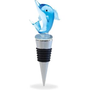 Cheers Dolphin Glass Wine Stopper – Elegant Vacuum Seal Reusable Nautical Ocean Life Wine Bottle Stopper – Airtight Leak Proof Bottle Topper Cork Plug, Cute Home Decor & Bar Tool Accessory Gift