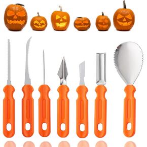 Pumpkin Carving Kit Tools Halloween, 7 Pcs Professional Heavy Duty Carving Set, Stainless Steel Double-side Pumpkin Sculpting Tool for Halloween Decoration Jack-O-Lanterns, Gift for Halloween in Saudi Arabia