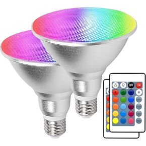 2 Pack RGB PAR38 Flood Light Outdoor with Remote, 30W=90W, Waterproof LED Color Changing Light Bulbs, 3000K Warm White, 1800lm, Christmas Party Decor Dimmable Lamp