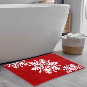 Christmas Bathroom Rug 20 x 32'' Absorbent Bath Mat Christmas Snowflake Non Slip Rug Red and White Bathroom Decor Bath Shower Rug Xmas Bath Mat for Holiday Decoration(Elegant Pattern)