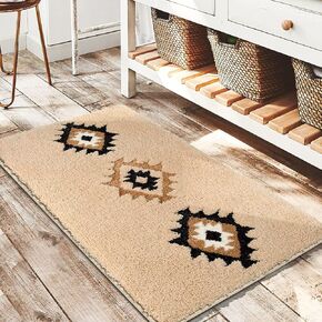 Boho Bathroom Rugs Cream Beige Bath Mat Non Slip Western Geometric Bath Rug Luxury Soft Carpet for Bathroom Shower Kitchen Entryway Farmhouse Neutral Decor 16" x 24"