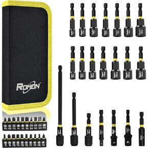 Magnetic Nut Driver Set, ROMON 41 Pcs Shank Nut Driver for Impact Drill Driver, SAE and Metric Screwdriver Bits, Hex Nut Setter Driver Holder, Quick-Release Extension with Storage Bag