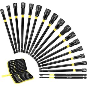 Magnetic Nut Driver Set, ROMON 41 Pcs Shank Nut Driver for Impact Drill Driver, SAE and Metric Screwdriver Bits, Hex Nut Setter Driver Holder, Quick-Release Extension with Storage Bag
