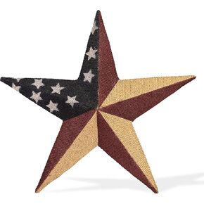 CWI Gifts Metal and Burlap Patriotic Barn Star - 18" American Flag Hanging Star - Farmhouse Wall Decor - 1