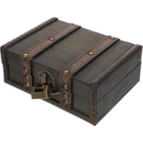 Veemoon 1pc Small Retro Wooden Storage Box Vintage Treasure Chest Box Antique Case with Lock Book Collection Chest Jewelry Organizer Tray Desk Topper Pirate Souvenir Box