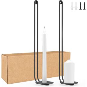 Metal Wall Candle Holder, Modern Wall Candle Sconces Set of 2, Hanging Candle Wall Sconce Decor for Living Room Dining Room Hallway 13.4"×3.9"×3.2" (Black)