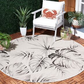 SAFAVIEH Courtyard Collection Area Rug - 6'7" Round, Ivory & Black, Geometric Pattern, Indoor/Outdoor & Washable, Ideal for Patio, Backyard, Mudroom (CY8127-537-7R)