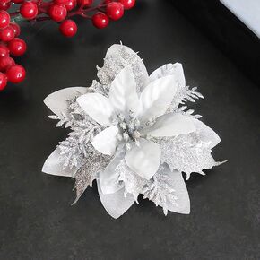 12 Pcs Christmas Glitter Poinsettia 5.5" Artificial Flowers Christmas with Clips Flowers Stems Christmas Tree Ornaments for Wedding Party Wreath Decoration (Red)