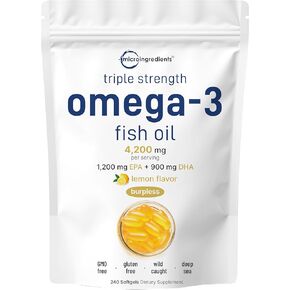 Omega 3 Fish Oil Supplements 3,000mg Per Serving, 240 Softgels | Lemon Flavored – Burpless | EPA 540mg + DHA 360mg | Heart & Brain Support | Deep Sea Fish