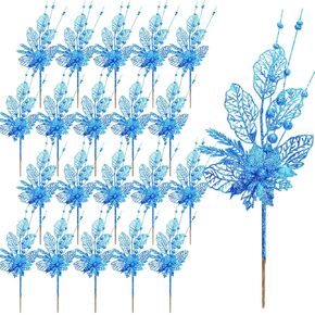 Tigeen 20 Pcs 16.5 Inch Artificial Christmas Picks for Christmas Tree Glitters Christmas Picks Sprays with Flowers Berry Leaves Christmas Glitter Berries Stems for Xmas Tree Ornaments (Rose Gold)