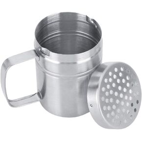 AUNMAS Stainless Steel Salt Pepper Dredge Shaker with Handle, Seasoning Spice Container Tins with Holes and Lid for Dispensing Parmesan Cheese, Salt, Sugar, Pepper, Cinnamon