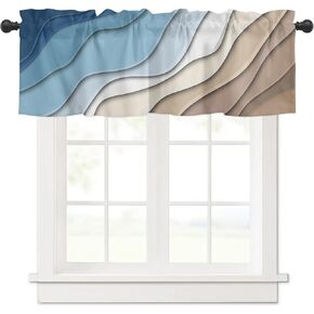 Blue Ombre Valance Curtain for Kithchen Windows Blue and Brown Gradient Modern Abstract Geometric Valance Tier Curtain Rod Pocket Valances for Bedroom/Living Room/Bathroom, 1 Panel, 42 x 18 Inch