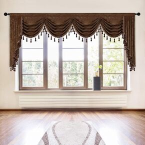 ELKCA Thick Chenille Window Curtains Valance for Living Room Waterfall Valance for Bedroom (Valance,Chocolate, W110)