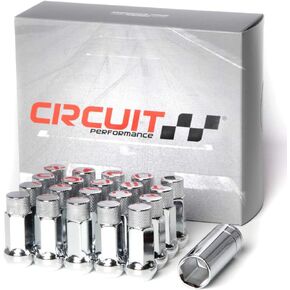 Circuit Performance Forged Steel Extended Hex Lug Nut for Aftermarket Wheels: 12x1.25 Chrome - 20 Piece Set + Tool