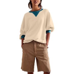 Womens Fall Oversized Crewneck Sweatshirt Classic Colorblock Long Sleeve Tops Casual Pullover Shirts Y2K Clothes