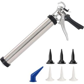 Sausage Caulk Gun,20 oz(600ml) Sausage Foil Pack/10 oz Cartridge Adhesive Dual-Purpose,18:1 Thrust,15" Sealant Manual Caulking Gun Kit With Cone Nozzles and Bent Tip (Sliver-1 Pack)