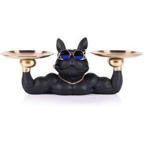 French Bulldog Tray Statue, Bulldog Candy Dish Storage Decoration Tray Statue, French Bulldog Gift Accessories, Office, Bedroom, Entryway, Living Room Home Decor (Green)