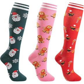 Christmas Compression Socks for Women & Men 3 Pairs 15-20mmHg Nurses,Pregnancy,Travel,Holiday