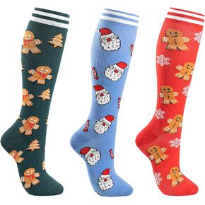 Christmas Compression Socks for Women & Men 3 Pairs 15-20mmHg Nurses,Pregnancy,Travel,Holiday